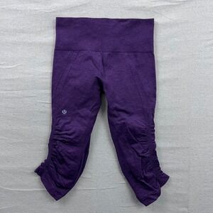Lululemon In The Flow Crop Purple Heather Ruched Seamless Yoga Leggings Mens 6